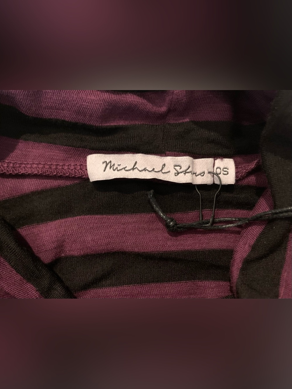 Michael Stars Plum and Black Supima Cotton Slub Stripe Long Sleeve Top NWT - OS - Picture 2 of 7